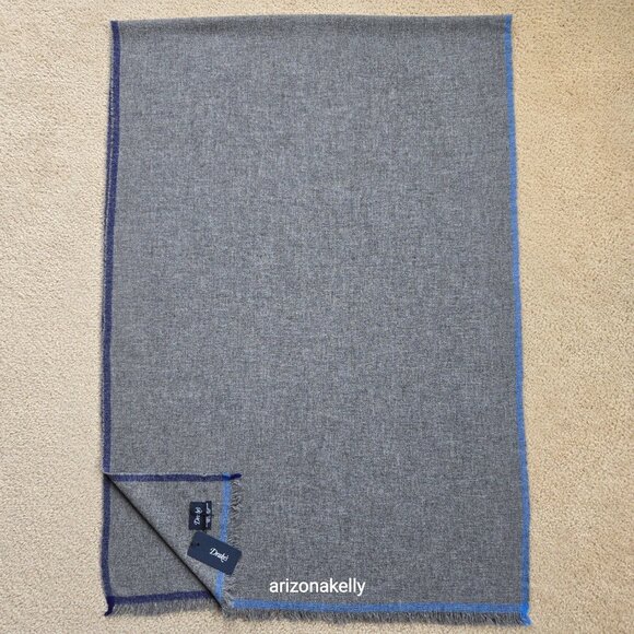 NWT Drake's Wool Cashmere Scarf Grey with Blue Border - Picture 5 of 16